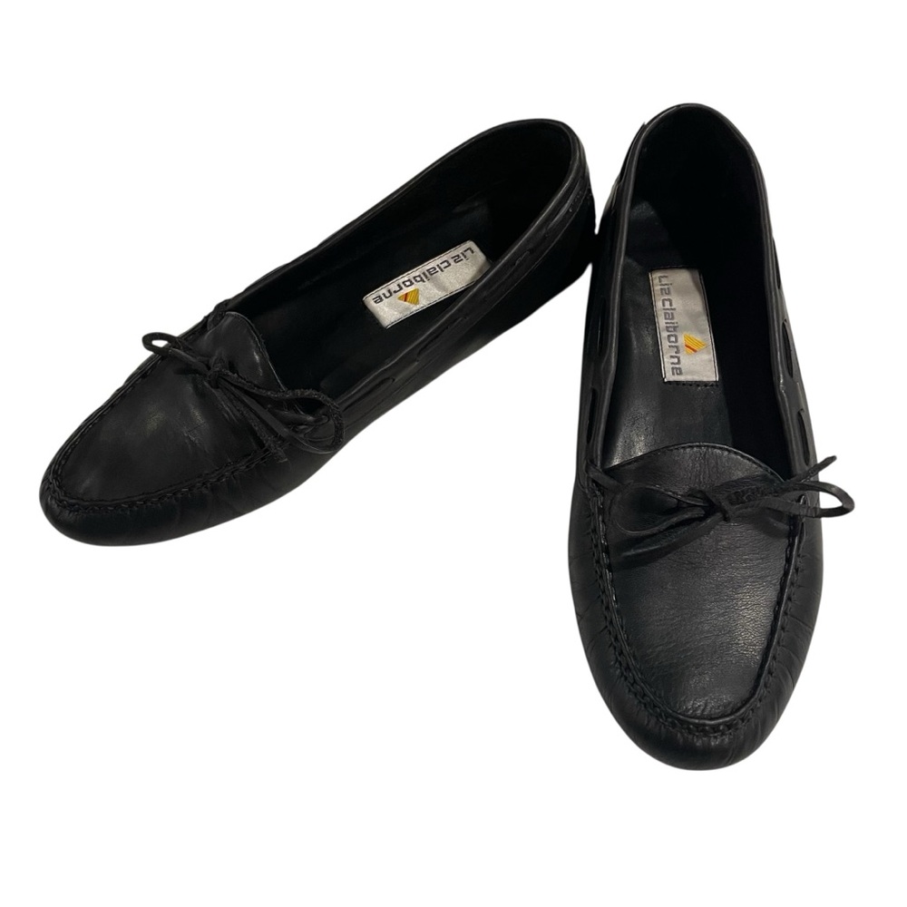 Liz Claiborne Black Leather Loafers Women’s 7.5M Moccasins Slip On